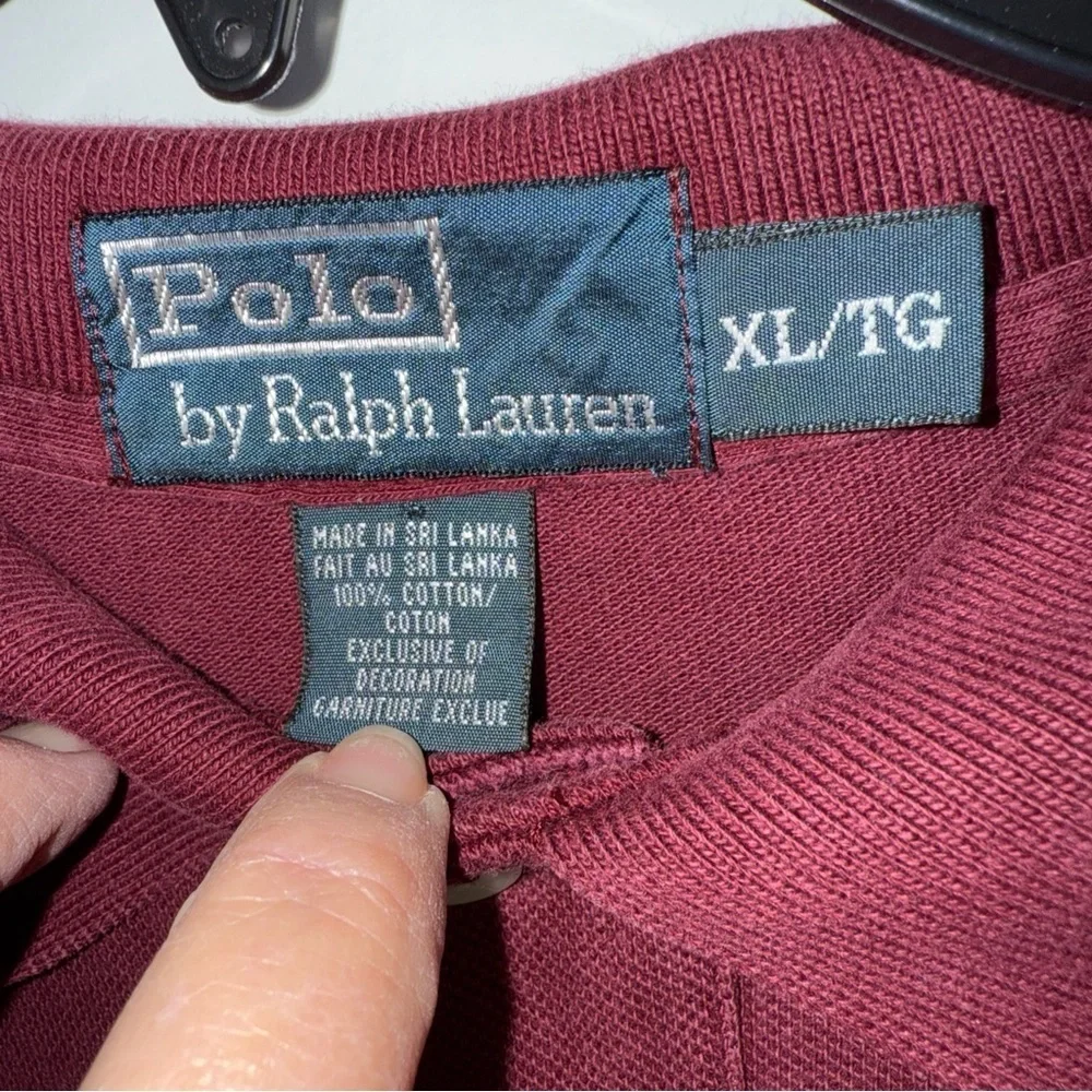 Vintage Ralph Lauren Maroon Long Sleeve Polo With DOUBLE Green Pony’s #3